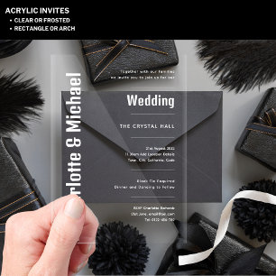 ACRYLIC Wedding Invites WHITE TEXT Bold Modern  Acrylic Invitations