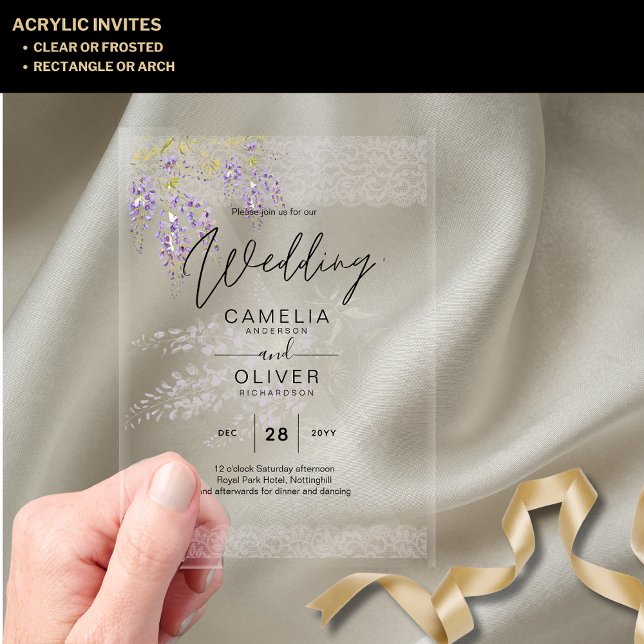 ACRYLIC Wedding Invites Wisteria Flowers Clear Acrylic Invitations (Creator Uploaded)