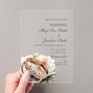 Acrylic wedding ring floral wedding  invitations