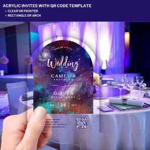 ACRYLIC WEDDING Starry Night Galaxy QR Code RSVP Acrylic Invitations