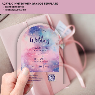 ACRYLIC WEDDING Starry Night Pink Blue QRCode RSVP Invitations