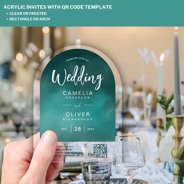 ACRYLIC WEDDING Teal Green QR Code RSVP Website Invitations (Creator Uploaded)
