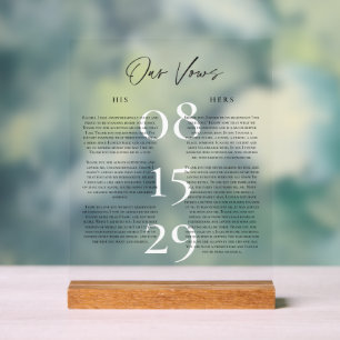 Acrylic Wedding Vows Keepsake Display Art Gift