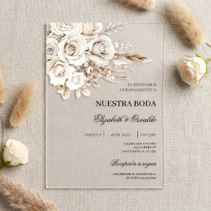 Acrylic White Floral Spanish Wedding Invitation