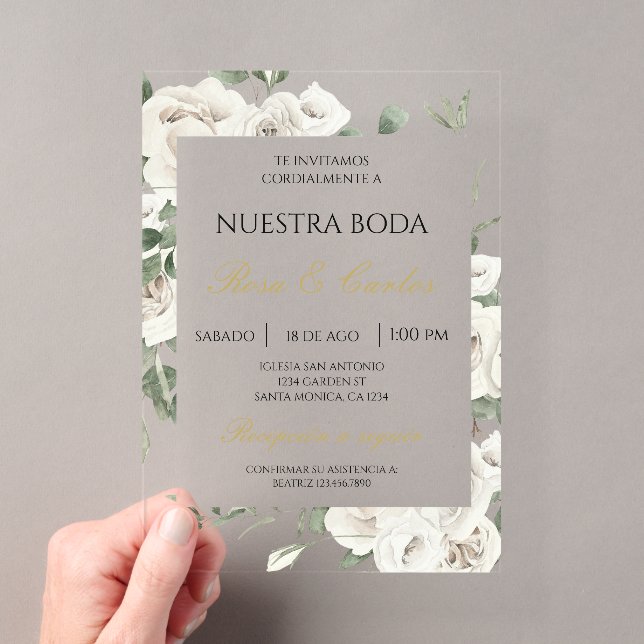 Acrylic white floral wedding acrylic invitations (Insitu (Handheld))