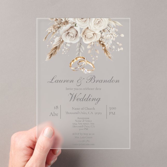 Acrylic White floral Wedding invitation (Insitu (Handheld))