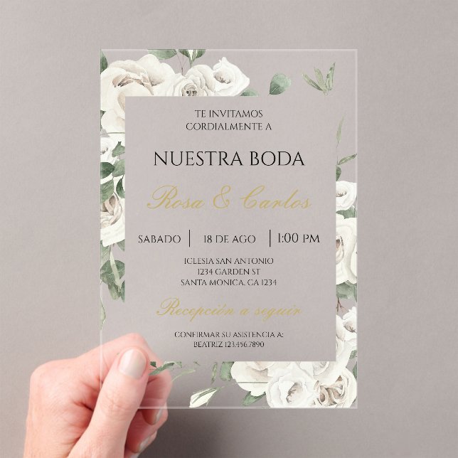 Acrylic white floral wedding invitations (Insitu (Handheld))