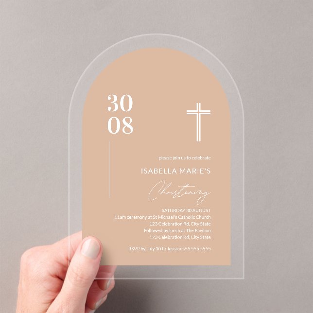 Acrylique Blush rose Christening Invitation (In situ (ordinateur de poche))