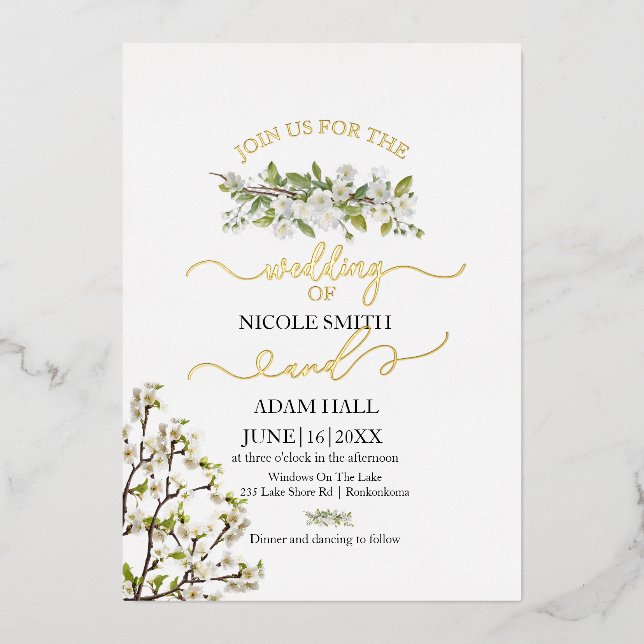 Acrylique Mariage Verdure Et Fleurs Invitation (Recto)