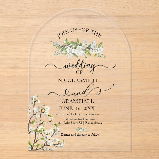 Acrylique Mariage Verdure Et Fleurs Invitation