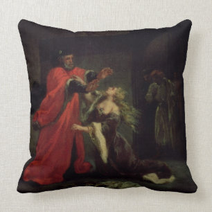 Act I, scene 3: Desdemona kneeling at her father's Throw Pillow