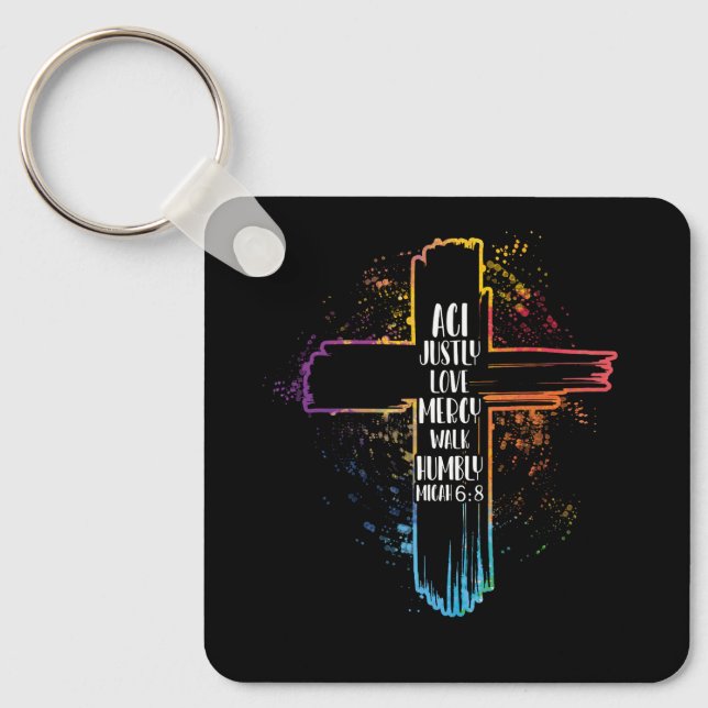Act Justly Love Mercy Walk Humbly Micah 6 8 Bible  Keychain (Front)