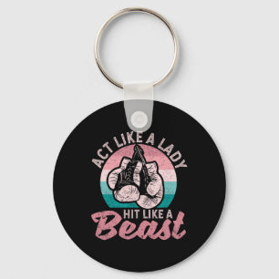 Act Like A Lady Hit Like A Beast Funny Boxing Glov Keychain