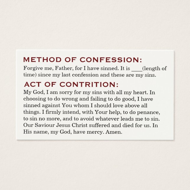 Act of Contrition and Review of Life Cards (Front)