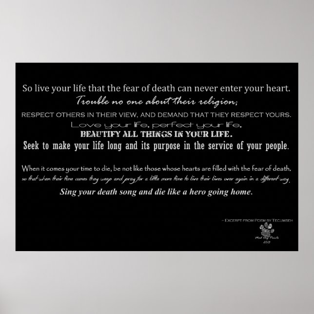 Act of Valour Poem - Poem by Tecumseh Poster (Front)