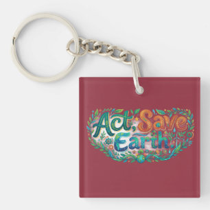 Act, Save Earth – Eco Awareness T-Shirt Design Keychain