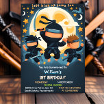 Act War Fight Boy Moon Ninja Warrior 1st Birthday Invitation<br><div class="desc">Gear up for action with our "Act War Fight Boy Moon Ninja Warrior 1st Birthday Invitation!" This dynamic design sets the stage for a ninja-themed celebration filled with excitement and adventure. Adorned with ninja warriors against a captivating moon backdrop, this invitation promises a night of thrilling fun. Whether you're celebrating...</div>