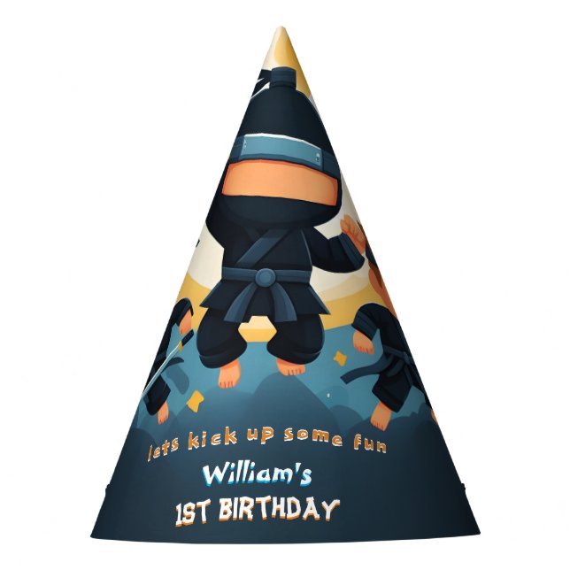 Act War Fight Boy Moon Ninja Warrior 1st Birthday Party Hat (Front)