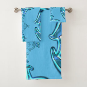 Action Cyan Teal Abstract Graffiti Art Print Bath Towel Set