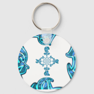 Action Cyan Teal Abstract Graffiti Art Print Keychain