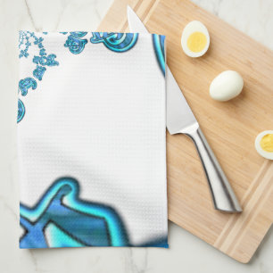 Action Cyan Teal Abstract Graffiti Art Print Kitchen Towel