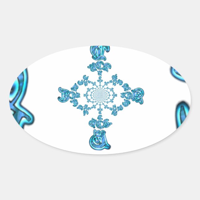 Action Cyan Teal Abstract Graffiti Art Print Oval Sticker (Front)