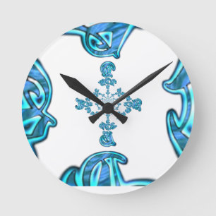 Action Cyan Teal Abstract Graffiti Art Print Round Clock