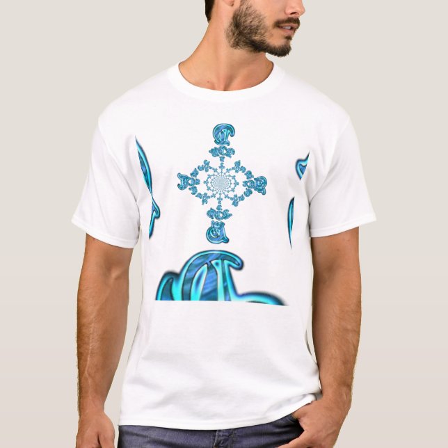 Action Cyan Teal Abstract Graffiti Art Print T-Shirt (Front)