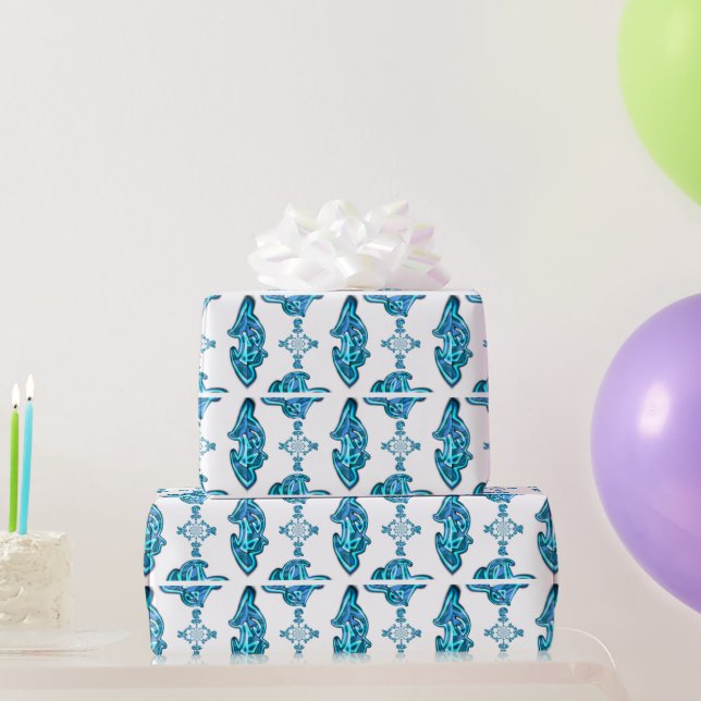 Action Cyan Teal Abstract Graffiti Art Print Wrapping Paper (Party Gifts)
