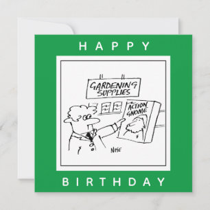 Action Gnome in the Garden Centre Cartoon Card