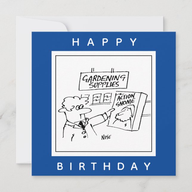 Action Gnome in the Garden Centre Cartoon Card (Front)