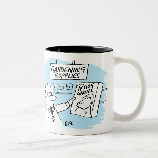 Action Gnome in the Garden Centre Two-Tone Coffee Mug (Right)