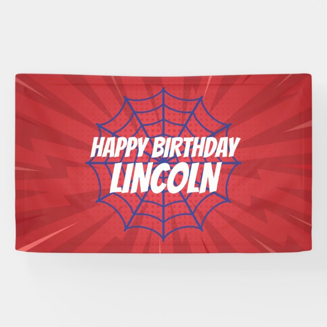 Action Hero Spiderweb Thème Anniversaire Bannière (Horizontal)