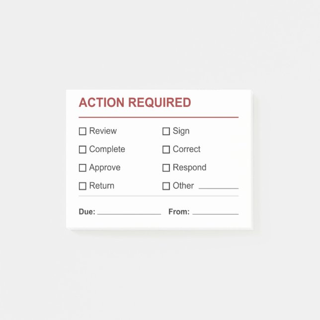 Action Required Checklist Review Post-it Notes (Front)