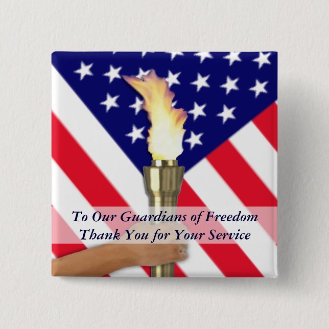 Active Duty Military or Retired Veterans Thank You 2 Inch Square Button (Front)