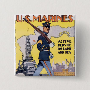 Active Service on Land and Sea 2 Inch Square Button