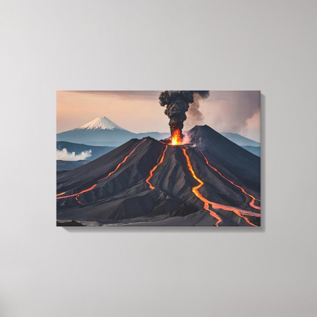Active Volcano Near The Mountains Canvas Print (Front)