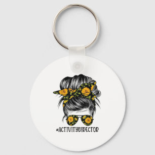 Activity Director Messy Hair Woman Bun Sunflower H Keychain