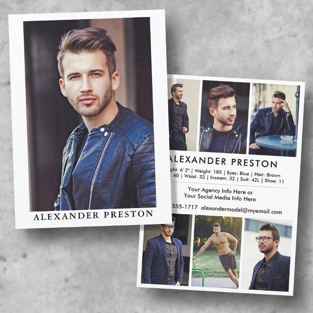 Actor Model Comp Card Zed Card 7 Photo 5.5x7.5 (Available in high quality print or digital download for quick messaging, email or self printing.)