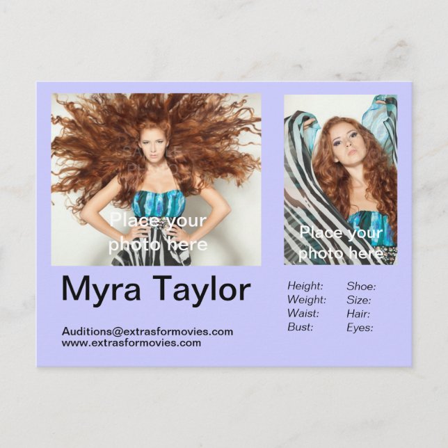 Actor/Model Headshot Postcard (Front)