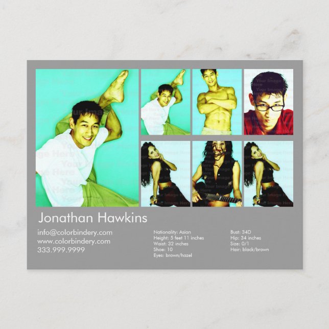 Actor & Model Light Grey Headshot Comp Postcard (Front)