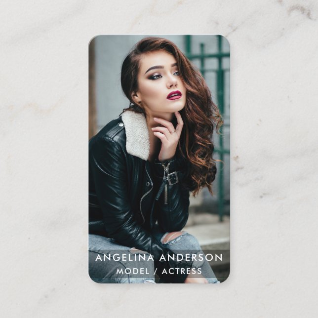 Actor Model Photo Modern Blk R Business Card (Front)