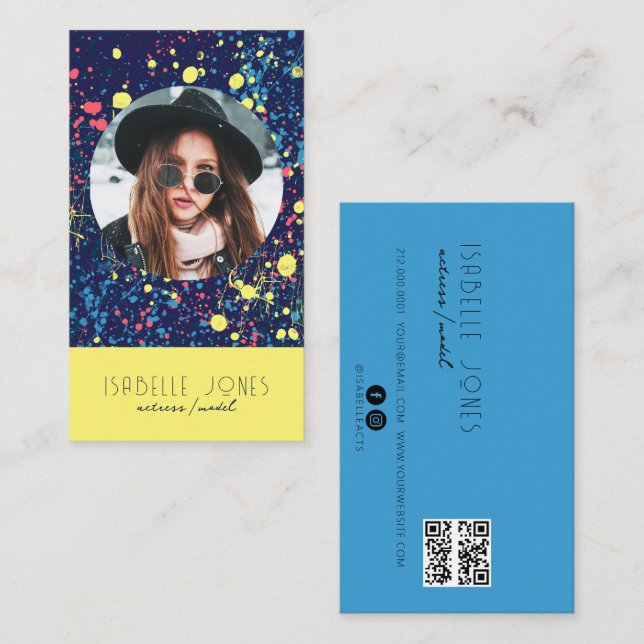 Actor Model Singer DJ Photo QR code Social Media Business Card (Front/Back)