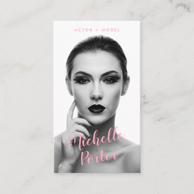 Actor models headshot black and white photo modern business card (Front)