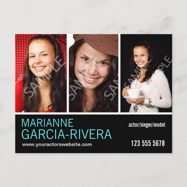 Actor Triple Headshot Stats Postcard (Front)