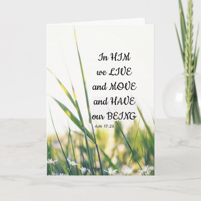 Acts 17:28 In Him we Live and Move Bible Verse Card (Front)
