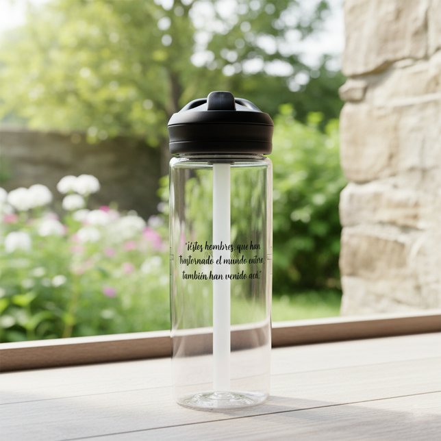 Acts 17 Spanish Bible Verse Custom Text Water Bottle (Acts 17 Christian verse gift idea for pastors, Spanish custom Text. Con Jesús en el camino)