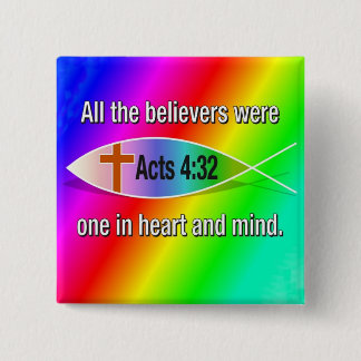 Acts 4:32 Christian fish rainbow button