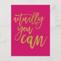 Actually You Can Motivational Quote Hot Pink/gold