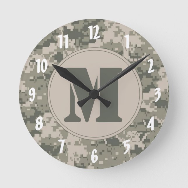 ACU Camo Camouflage Monogram Initial Wall Clock (Front)